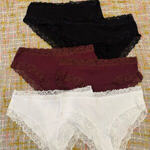 Lace Trim Panties Trio - Black, Burgundy, White